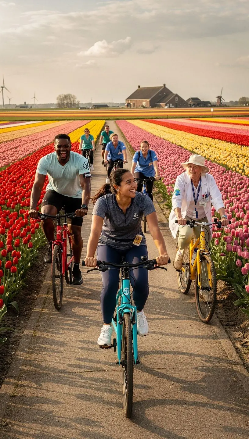 Gasten genieten van een warm bubbelbad omringd door groene bomen en bloemen.